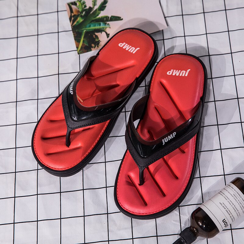 Sommar herr flip flop gröna inomhusskor män billiga gummitofflor herr rutschkanor flip flops lätt vikt pool tofflor herr: Röd / 7