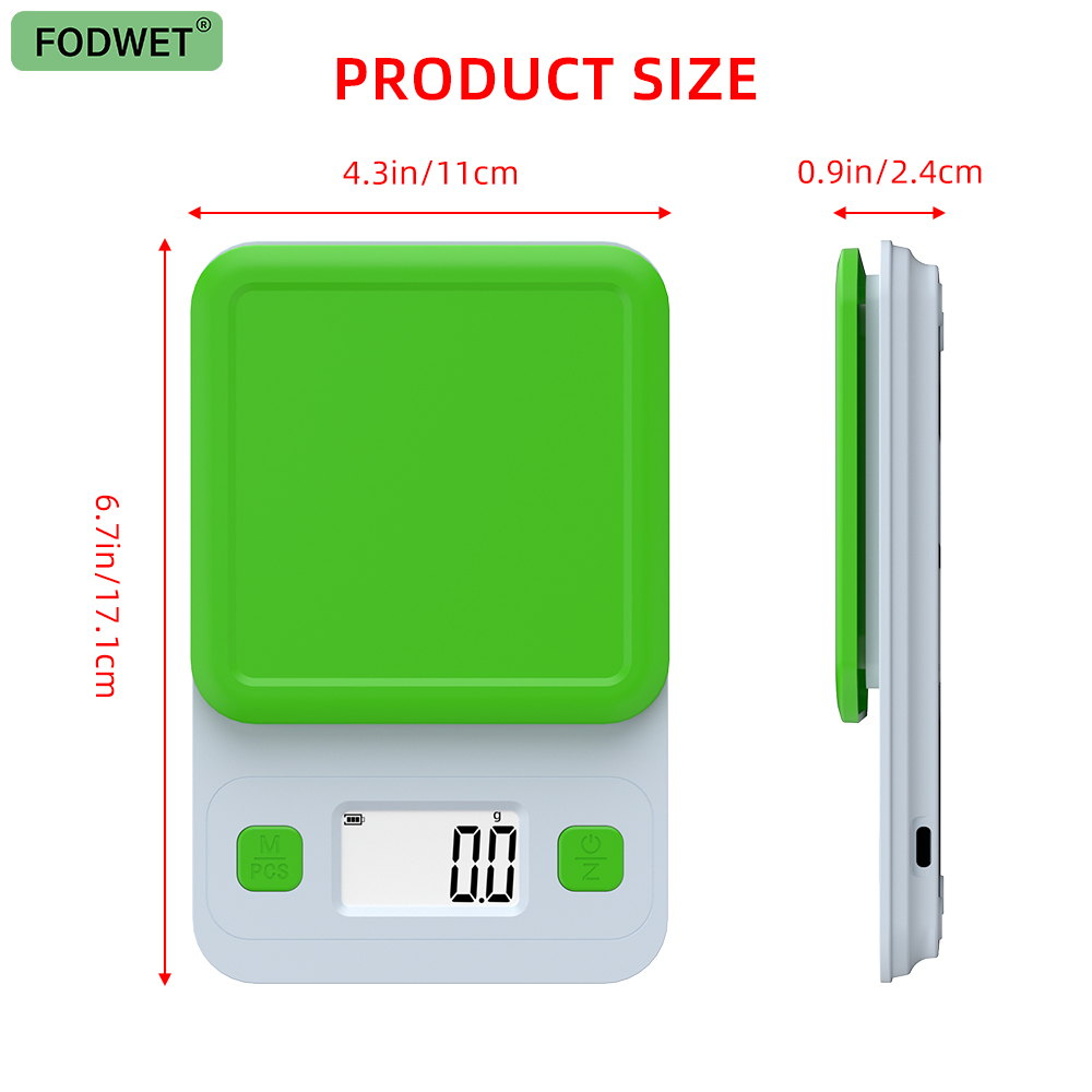 FODWET Mint Green Kitchen Scale 0.1g Precision Digital Scale, LCD Display Non-Slip Base for Baking Cooking Home Use