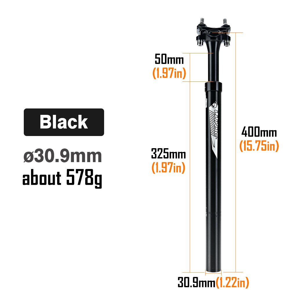 LUNJE MTB Fahrrad Sattelstütze 27,2 28,6 30,4 30,9 31,6mm Fahrrad Tropfer Sattelstütze 400mm Stoßdämpfer Dämpfung Alu teleskop Schock: SP Schwarz 30 9mm