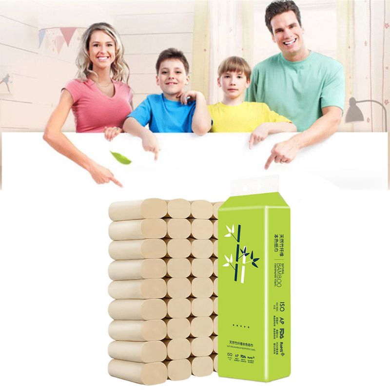 16 Rolls Natural Bamboo Pulp Roll Paper Toilet Paper 4 Layer Thickened Strong