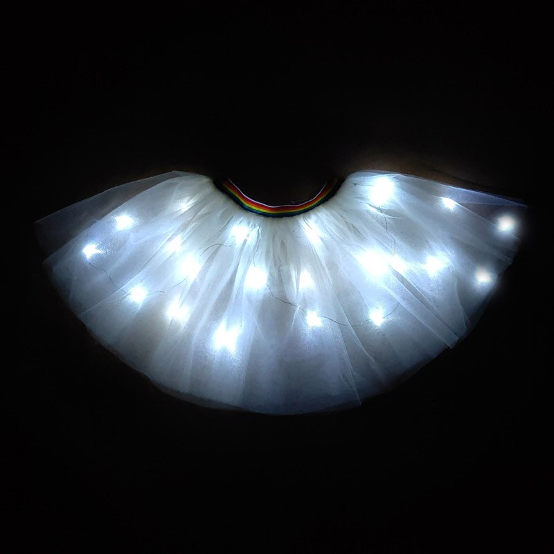 LED Glowing Light Kids Girls Princess Tutu skirts Children Clothing Wedding Party Dancing miniskirt Costume cosplay led clothing: Ivory / 100-120CM  height