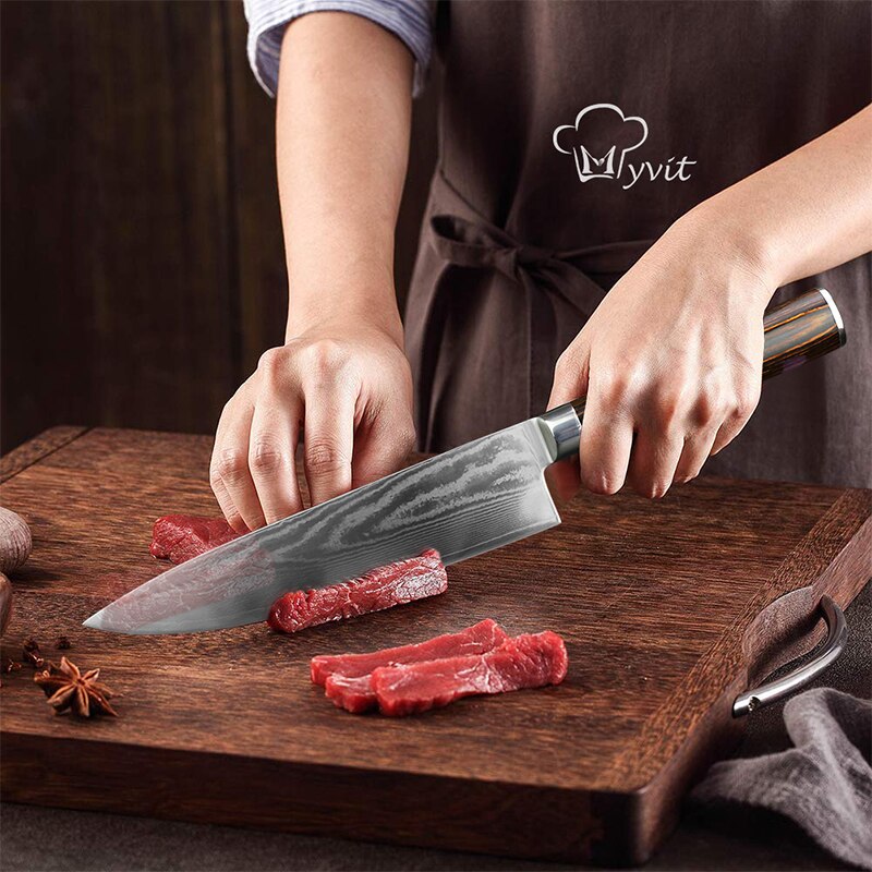 Damaskus kniv köksknivar japansk kock santoku kniv 67 lager damaskus knivar i rostfritt stål ultra skarpt pakka handtag