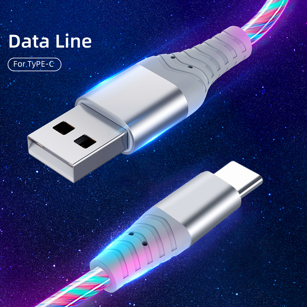 Nnbili 3a lysende opladningskabel led micro usb type c kabel hurtigopladning til huawei xiaomi lysende streamer usb c ledning