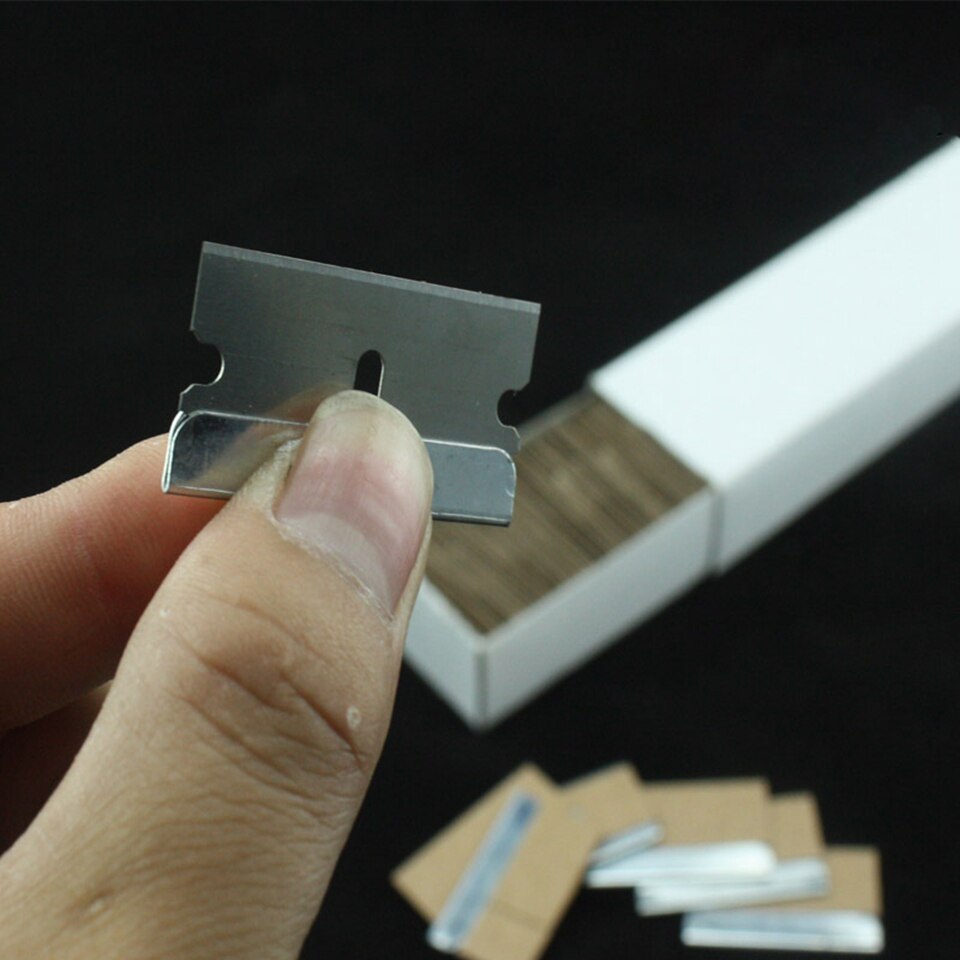 2,2 * 3,9 cm Kohlenstoffstahl Sicherheitsschaber Messer Rasierklingen Ersatz für Autoverpackung 100 Klingen/Box MO-74