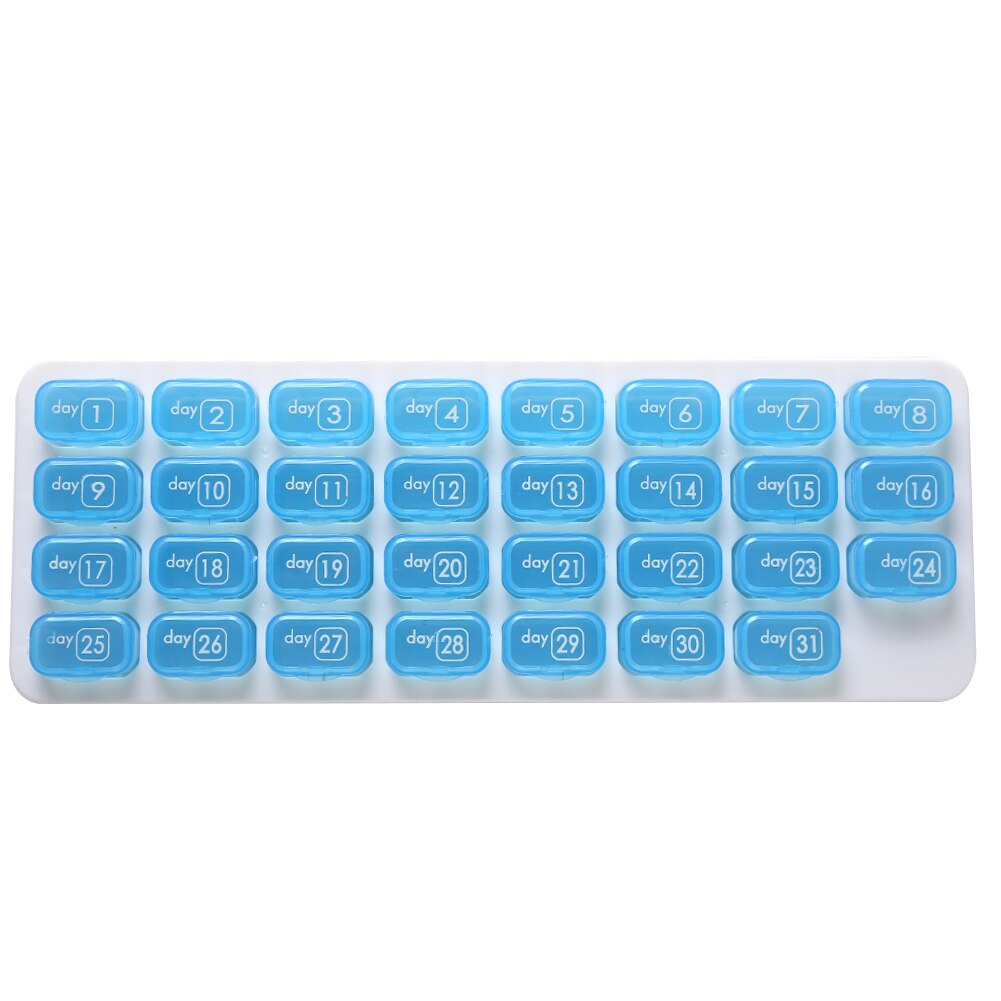 31 Grids Pill Box Case One Month Pill Medicine Dispenser Tablet Container Organizer Travel Pill Case Storage Box: Blue