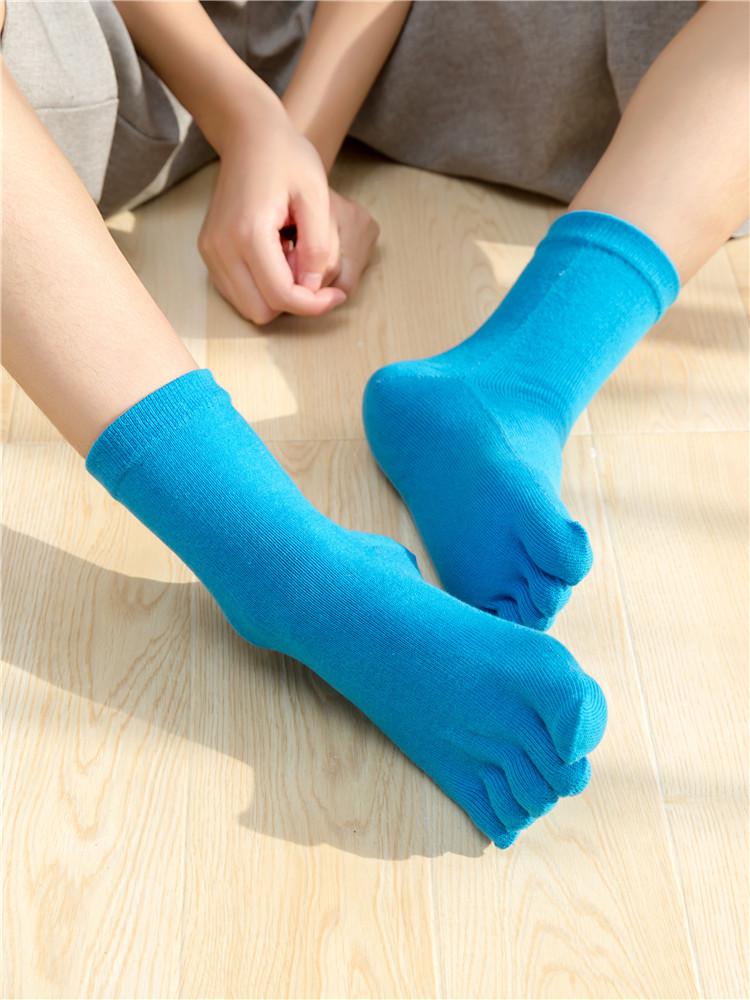 Classic Pure Color Lady Cotton Five Finger Socks 5 Finger Pure Cotton Female Cute Novelty Socks With Separate Toes: Blue