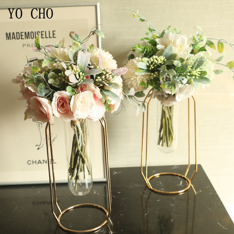 YO CHO-pompón de peonía de seda Artificial, Hortensia, flor, ramo de novia, boda, dama de honor, hermana, Mini ramo, suministros de boda para niña