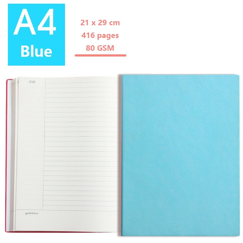 A4 Three Color Notebook Large Thicken 416 Pages Diary Business Memopad Super Thick Writing Planner School Homework Journal Note: A4 - blue