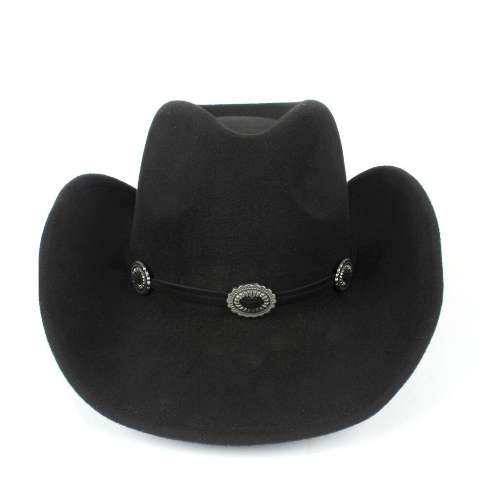 Wool Women Men Hollow Western Cowboy Hat Roll-up Brim Gentleman Outblack Sombrero Hombre Jazz Cap Wind Rope Size 56-58CM