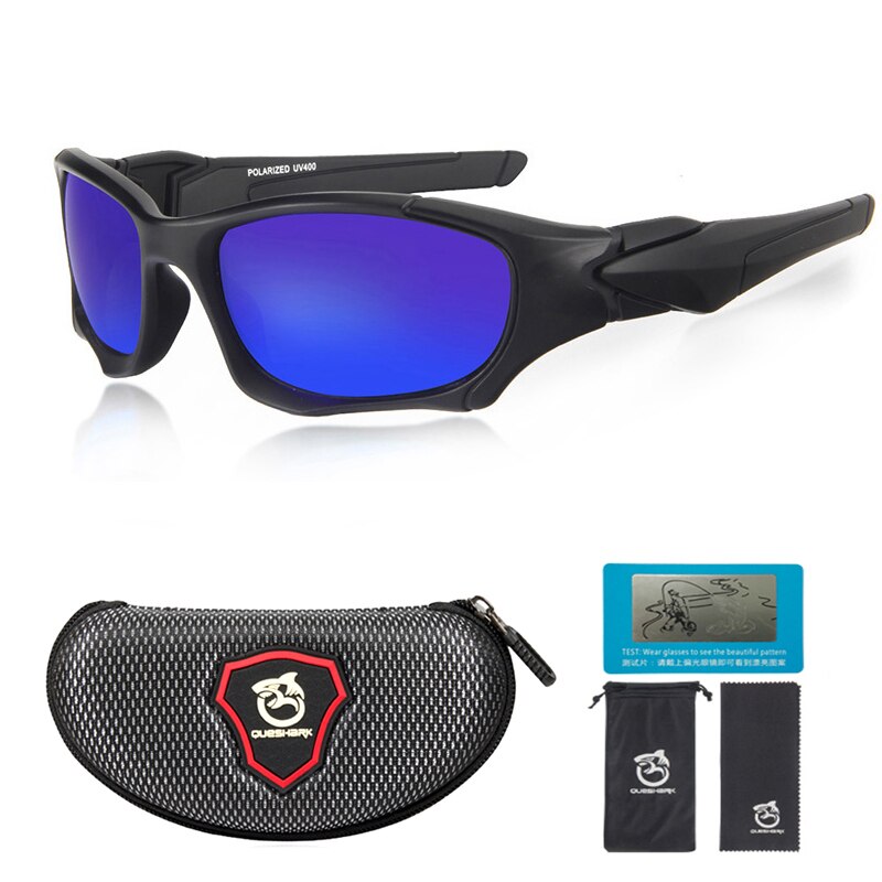 QUESHARK Men Women HD Polarized Sports Fishing Sunglasses UV400 Anti-Glare Hiking Eyewear TR90 Frame Sport Bike Cycling Glasses: Blue