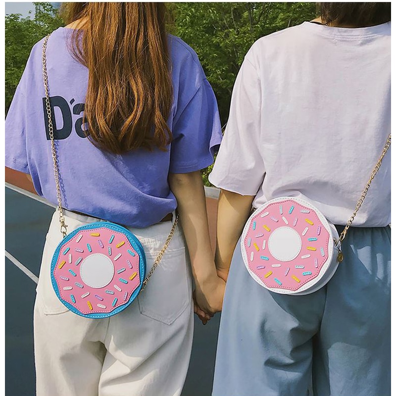 Donut Messenger Bag - 18x18x7cm - Chain Strap - Geometric Pattern - PU Leather