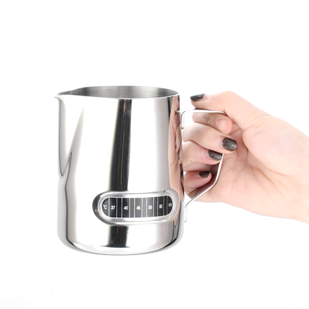 600ml Edelstahl Aufschäumen Kaffee Krug ziehen Blume Tasse Espresso Tassen Latte Kunst Milch Aufschäumen Krug Mit Thermometer Aufkleber
