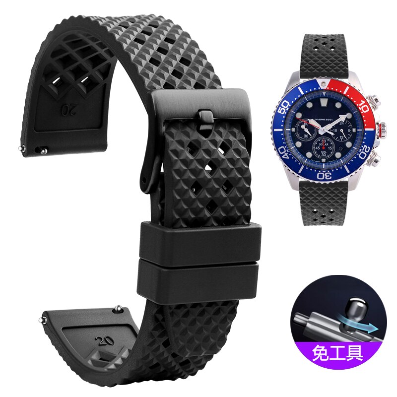 Fuerman Rubber watch strap 20mm 22mm Quick Diving Waterproof Bracelet FKM Fluorine Rubber for s-eiko Ti-ssot: black  black buckle / 20mm