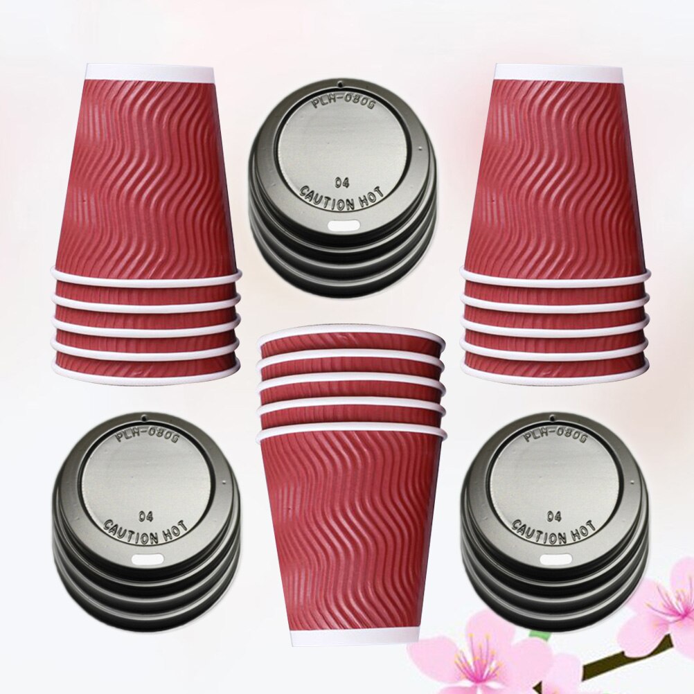 50 stuks Koffie Kopjes Schroefdraad Isolatie Triple Muur Takeaway Cup Papier Cup met Deksel voor Cafe Catering Restaurant