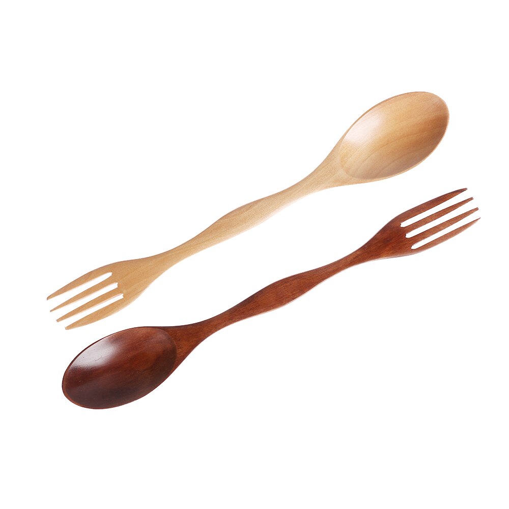 2 in1 specialbestick av naturligt trä bestick dubbelsidigt soppsked gaffel middagsservis set bestick av trä