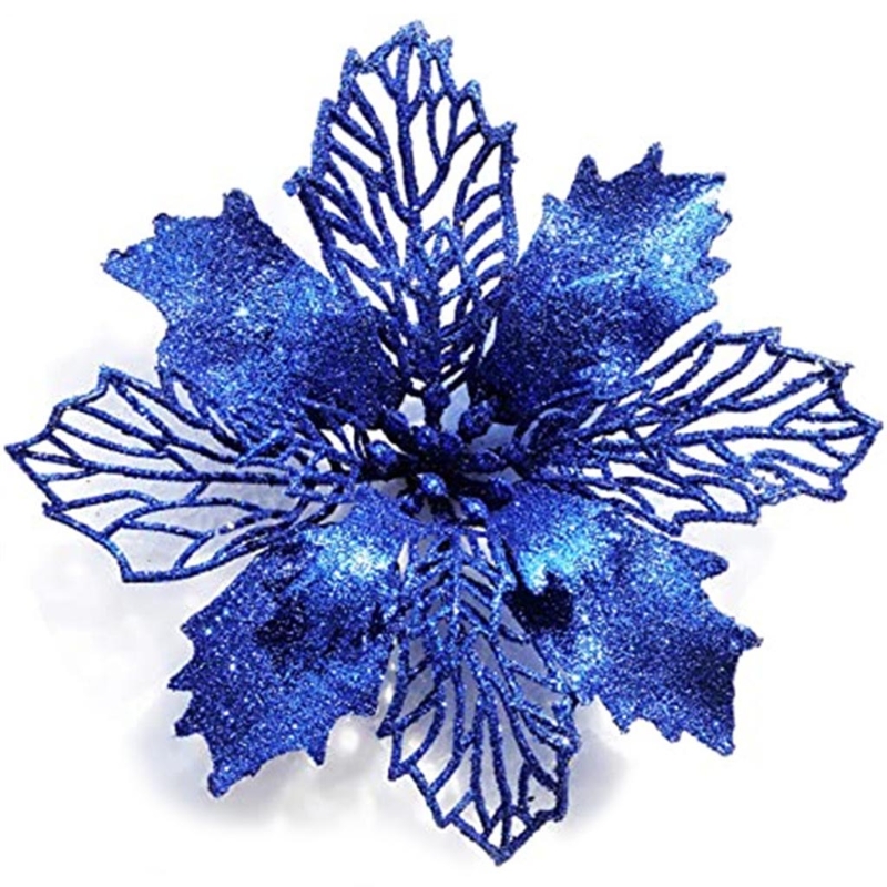 Juleglitter julestjerne kunstige blomster juletrepynt plast til kranser girlander bryllupsdekor: Mørkeblå