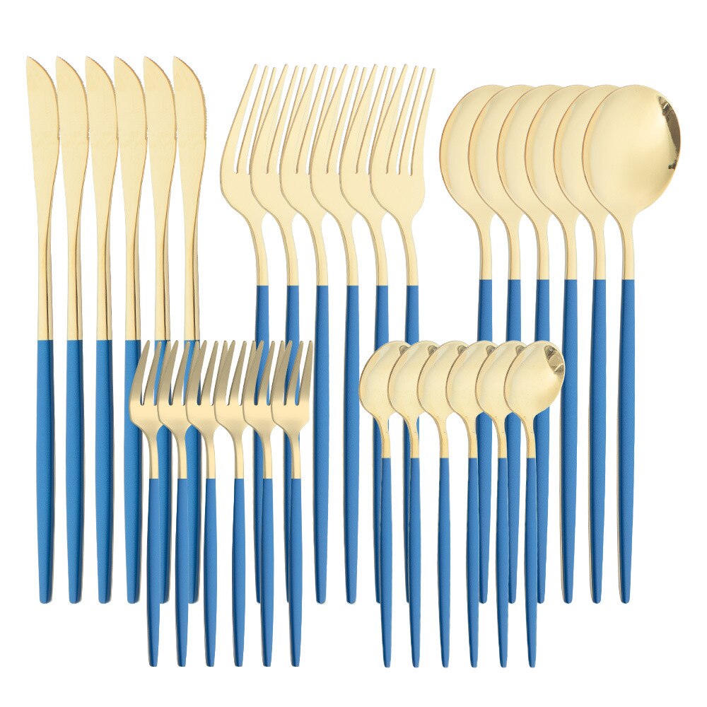 Lidafish 30 sztuk ze stalowa zastawa stołowa zestaw kuchnia luksusowe obiadowy zestaw noży widelec łyżka sztućce obiadowe zestaw: 30pcs-Blue gold