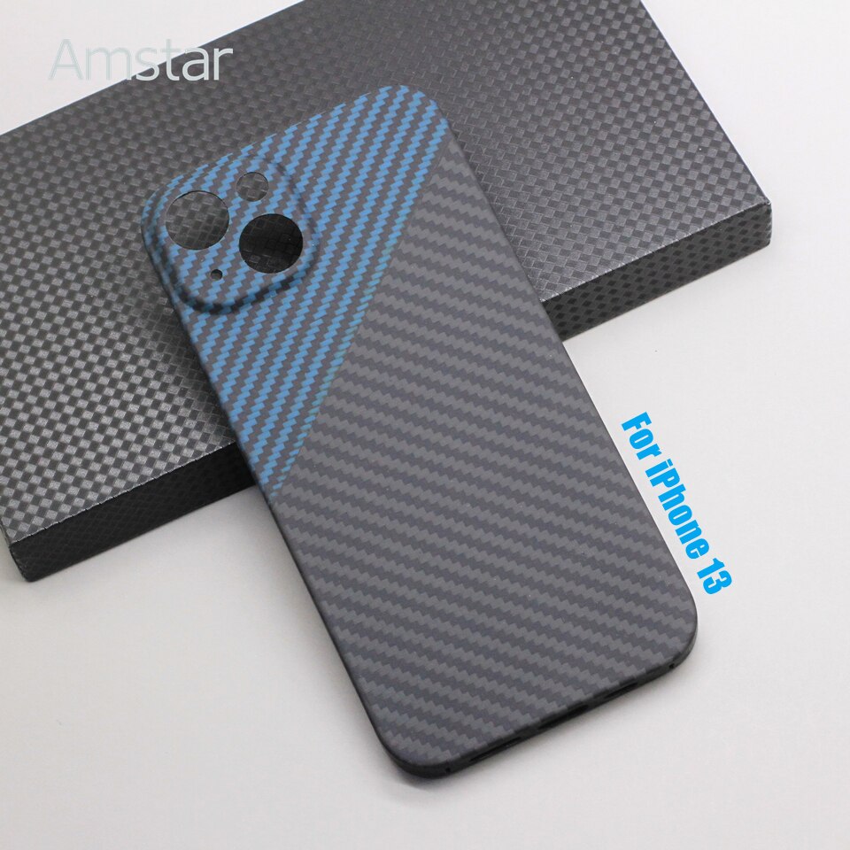Amstar Blauw-Zwart Carbon Lens Wrap Telefoon Case Voor Iphone 13 Pro Max 13 Pro Ultra-Dunne Aramid Fiber Hard Cover