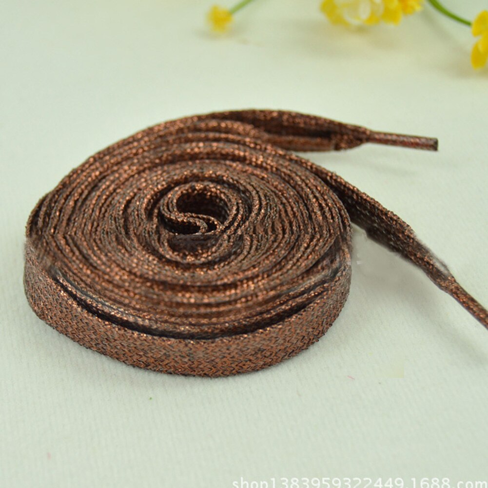 Cordones de hilo dorado y plateado brillante para zapatillas deportivas, cordones planos para correr, cordones de zapato colorido para hombre y mujer, 1 par: Marrón