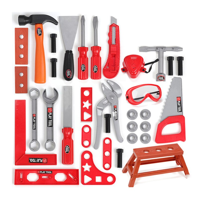 Kit de caja de herramientas para niños, juguetes educativos de simulación, herramientas de reparación, taladro, juego de plástico, rompecabezas de ingeniería,: 34pcs