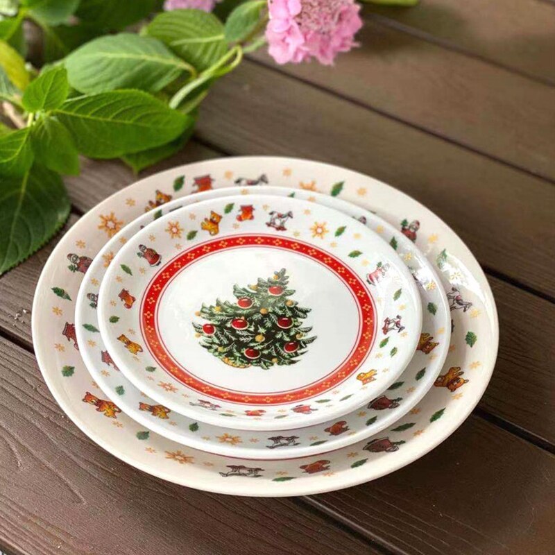 Christmas Salad Plate Festive Dinner Food Plates Ceramic Fruit Tray Christmas Home Decorations Christmas Tableware