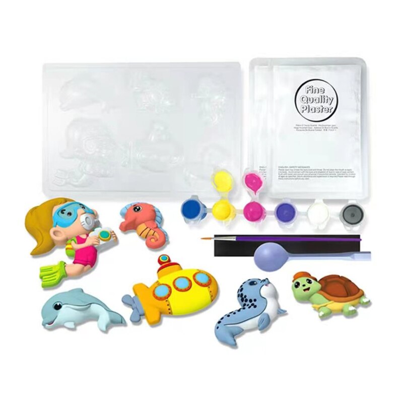 Molde de escayola artesanal para niños, juguete de artesanía con pintura, arte colorido, decoración, Festival de cumpleaños, de Navidad: Sea World no Box