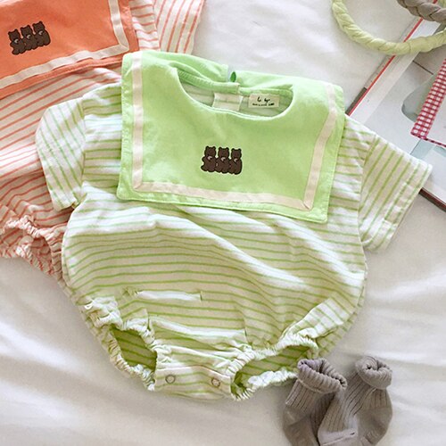 MILANCEL – vêtements d'été pour bébés garçons et filles, body rayé, ours, tenues coréennes une pièce, col Salior,: green / 24m