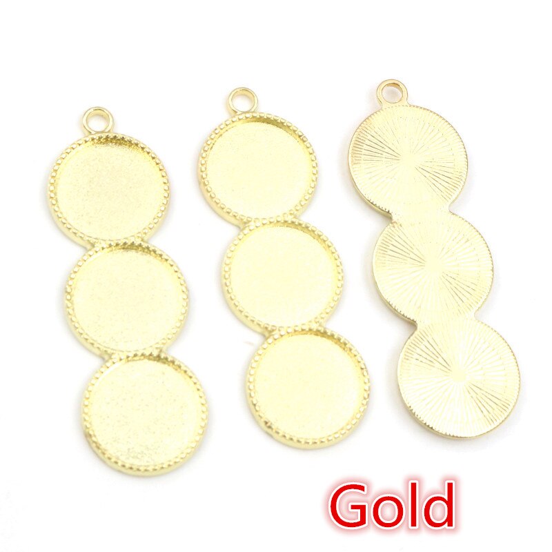 10 piezas 12mm tamaño interior tres camafeo cabujón Base en blanco bandejas colgantes bisel DIY COLLAR COLGANTE joyas hallazgos: Gold