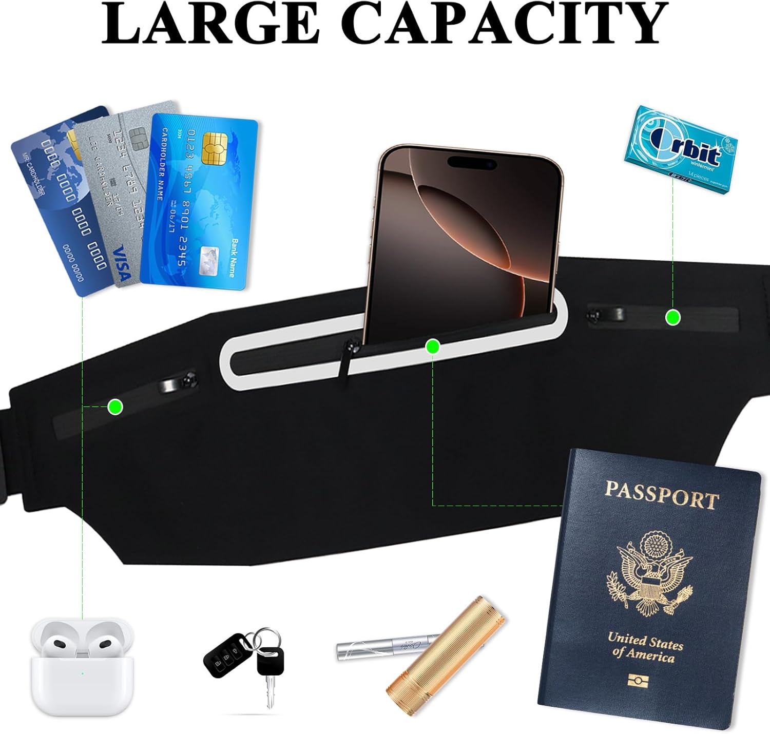 Waterdichte hardloopheuptas Verstelbare riem Heren Dames Slanke hardlooptassen Draagbare buitenkant Joggen Gym Sport Mobiele telefoon