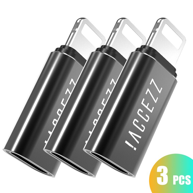 ! ACCEZZ USB OTG Adapter Typ-C Mini Weibliche Zu beleuchtung Männlichen Für Apple Adapter Für iphone X XS XR 8 7 Plus Sync Ladegerät Konverter: 3pc Black