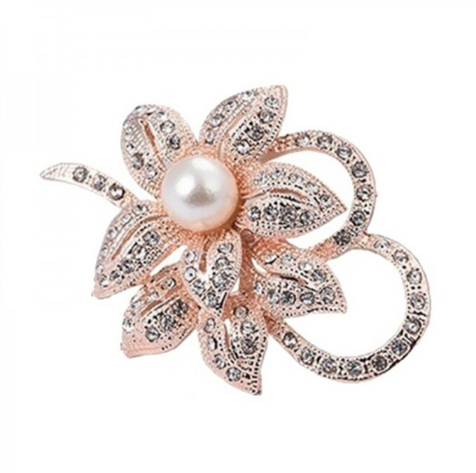 Crystal Brooch Bauhinia Brooches Lapel Pin Rhinestone Brooches Corsage Wedding Jewelry Women: Rose gold flower