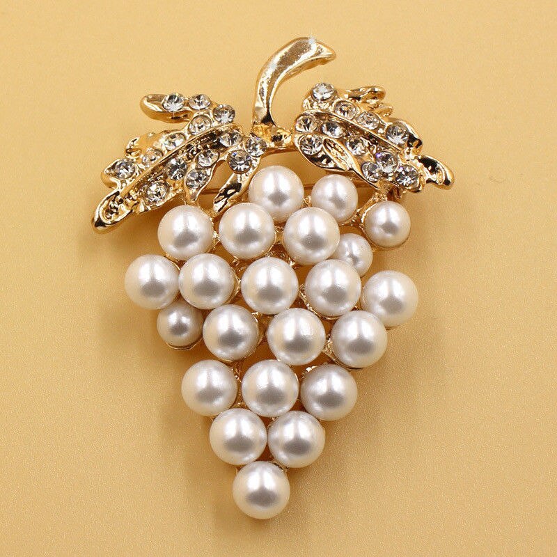 Grapes Brooches Gold-color Imitation Pearl Brooch Rhinestone For Wedding Bridal Dresses Hijab Clip Scarf Buckle Pins