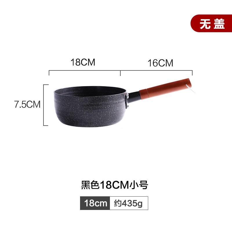 Pentola da neve in stile giapponese, stufa a gas per uso domestico per zuppa di pasta bollente, pentola di pasta istantanea, pentola di latte calda, vaso di fiori antiaderente: 18CM  nero