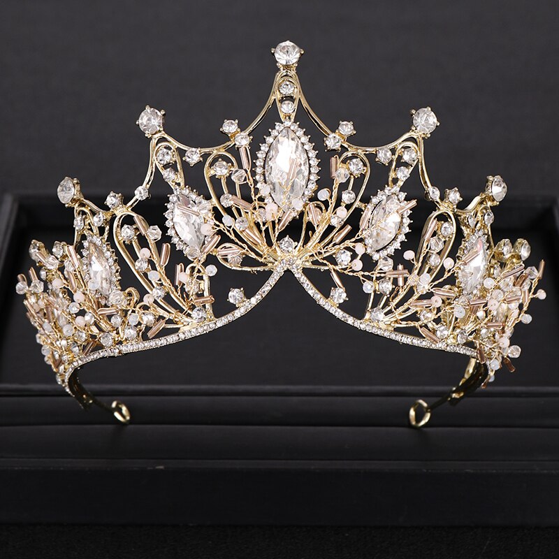 Trendy Bruids Kroon Barokke Gouden Rhinestone Crystal Kroon Bruids Hoofdtooi Koningin Kroon Bruiloft Haar Accessoires Handgemaakte