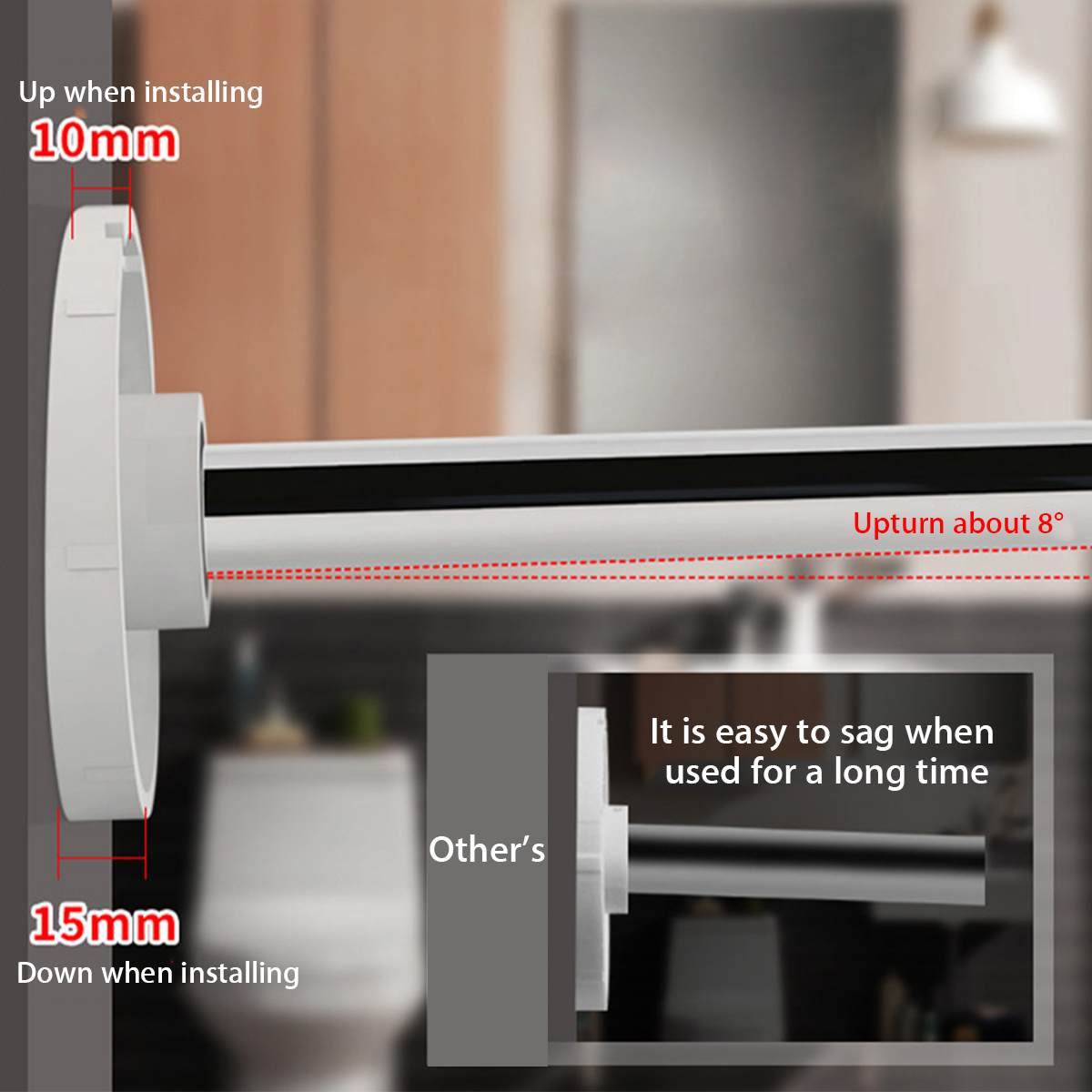 6 Size U/L-Shaped Shower Curtain Rod Retractable Curved 201 Stainless Steel Rail Rod No Punching Bathroom Curtain Mounting Rod