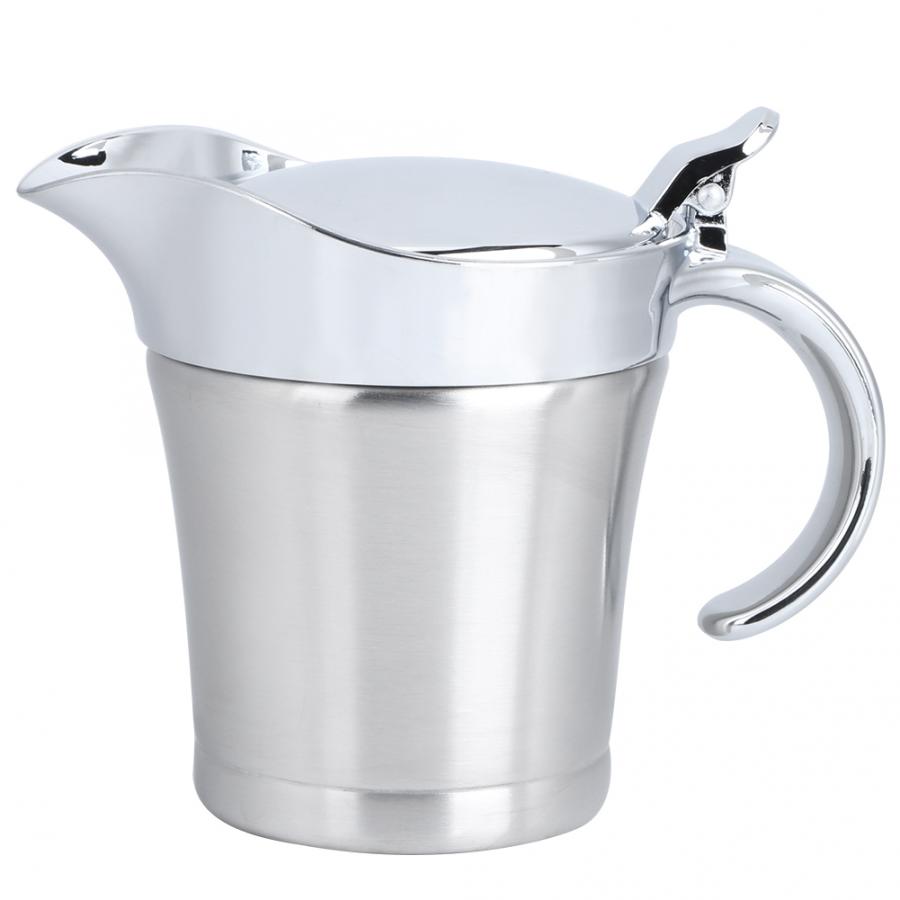 450ml Gravy Boat 304 Stainless Steel Double Layer Insulation Flavor Sauce Pot Gravy Boat Serving Jug Kitchen Utensils