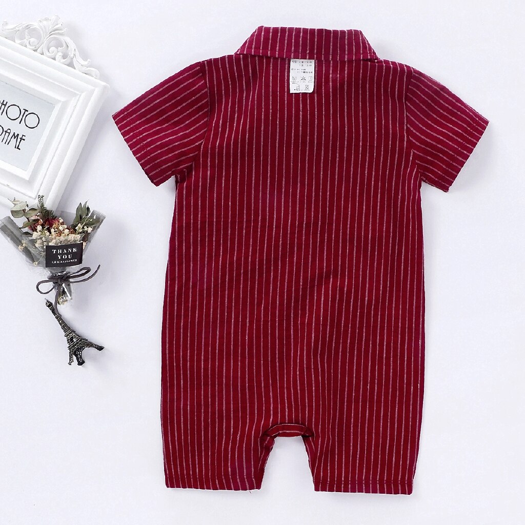 Baby Boy Kleding Pasgeboren Party Bow Tie Romper Gentleman Peuter Streep Katoen Korte Mouwen Jumpsuit Baby Zomer Kleding