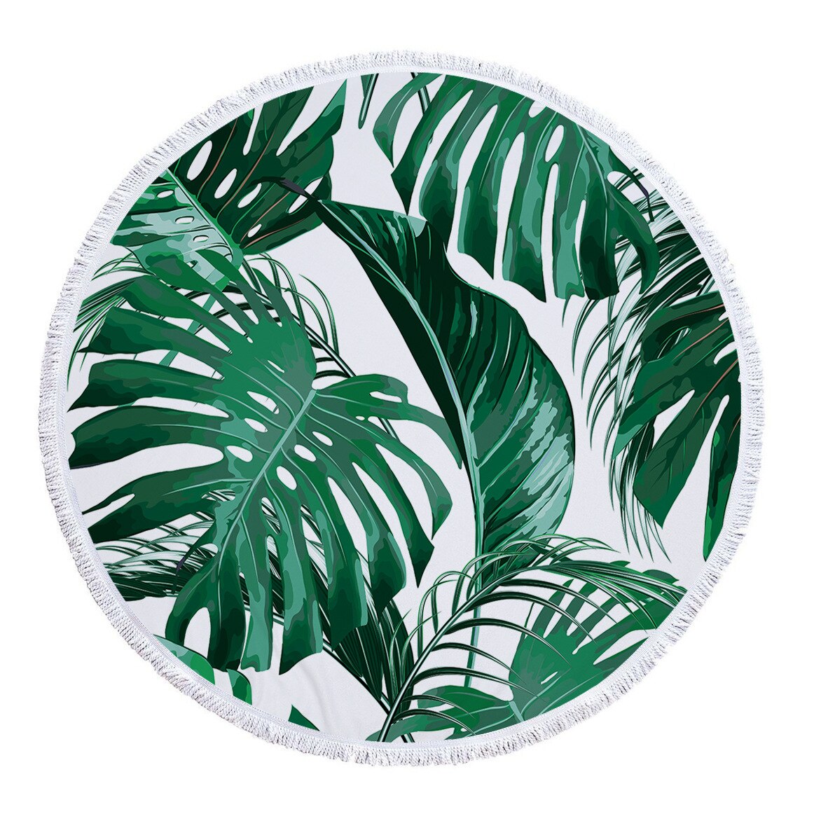 Innovatief groen bladerenpatroon rond strandlaken van microvezelmateriaal kan worden gebruikt als badhanddoek, yogamat, picknickmat, speelmat: 3