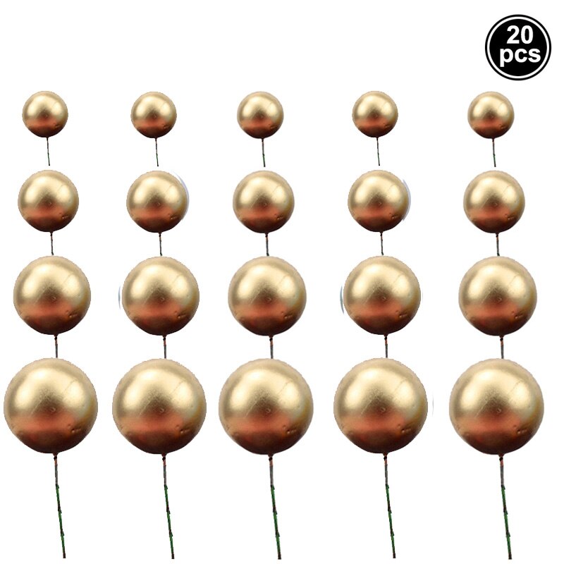 20pcs Golden Ball Cake Topper Happy Birthday Baby Baptism Cake Decoration Diy Cupcake Wedding Party Decoration Supplies: gold  20pcs
