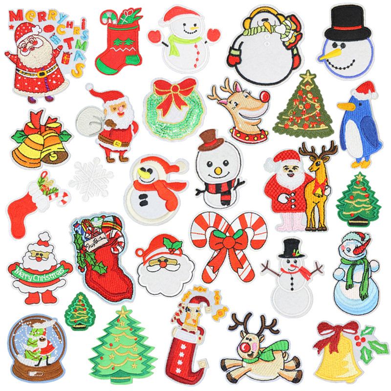 30Pcs Christmas Style Embroidery Patch Heat Transfers Iron On Sew On Patches C6UE