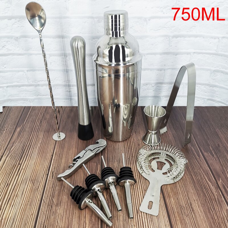 Stainless Steel 750/600ml Cocktail Shaker With Wine Rack Wine Shaker Mixer For Bar Party Tools Bar Accessories: 11Pcs 750ML