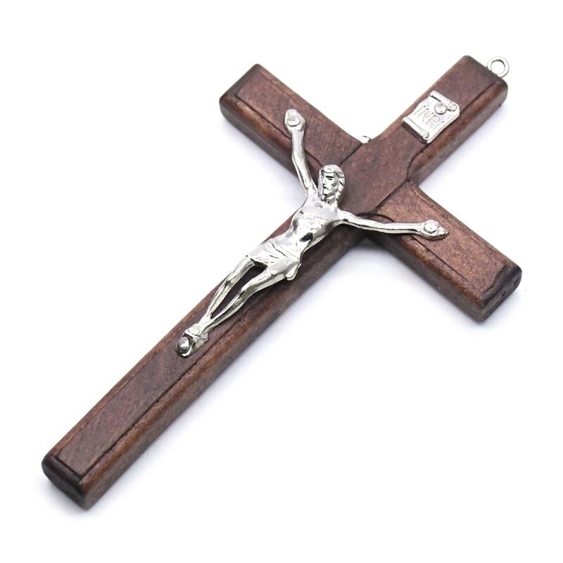 5Pcs Houten Christus Jezus Kruis Lijden Standbeeld Religieuze Gebed Kruisbeeld Opknoping Hanger Hand Holding Sieraden: BN