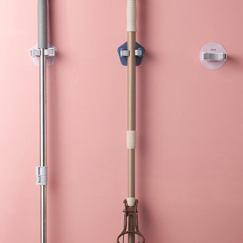 Étagère de rangement pour balai | Pince de fixation adhésive pour balai et balai à franges murale, support de rangement sans couture, accessoires de cuisine et de salle de bains