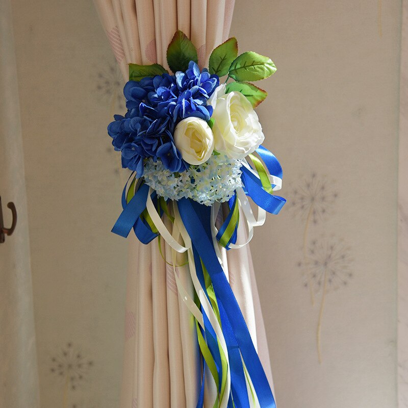 Décorations de rideau de mariage, fleurs artificielles avec ruban, disposition romantique de salle de mariage: royal blue