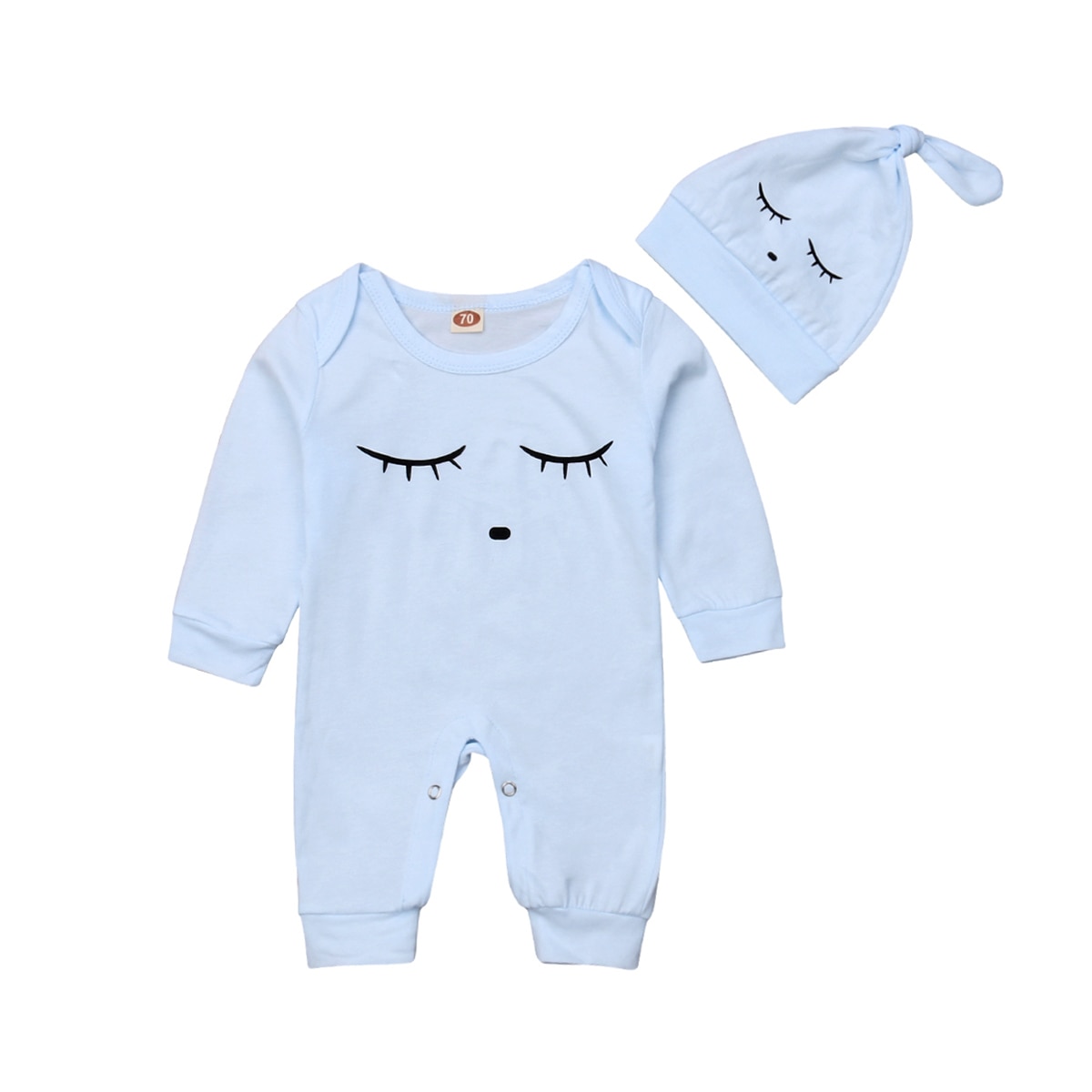 0-18months bebê recém-nascido meninas meninos unisex cílios impresso macacão + chapéu 2 pçs roupas vestidos