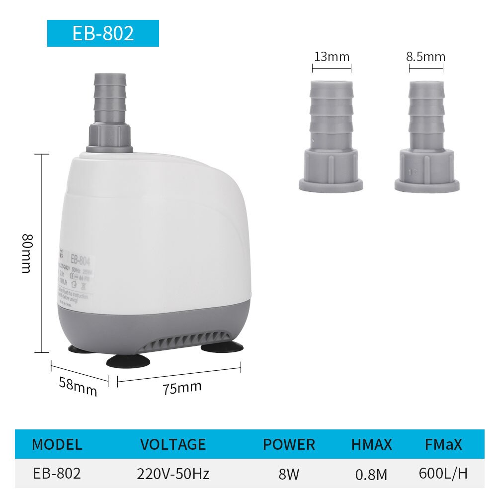 Dränkbar vattenpump fontän ultratyst pump filter fiskdamm akvarium vattenpump akvarium pump 5w/8w/15w/25w: Eb -802 8w / Au plug