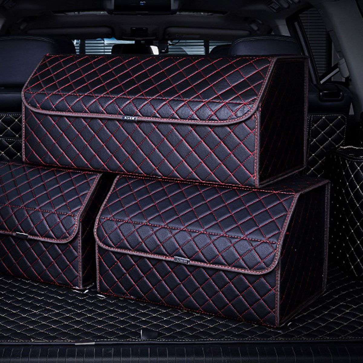 Folding Large Car Trunk Organizer Box Storage Bag Auto Trash Tool Bag PU Leather Cargo Storage Stowing Tidying Car Accessories