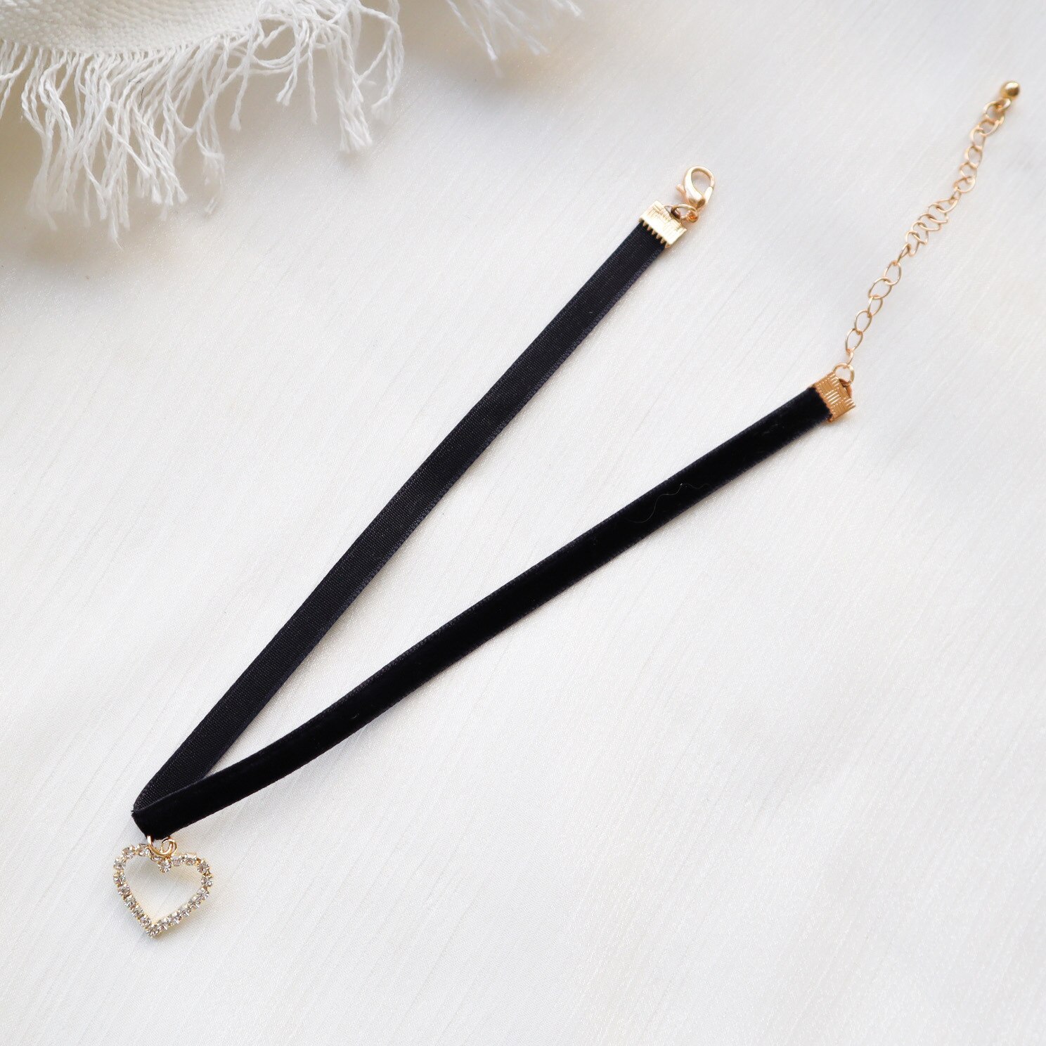 Harajuku strass cuore di pesca lettera collana girocollo nera per donna moda amore catena clavicola collana girocollo gioielli: T2