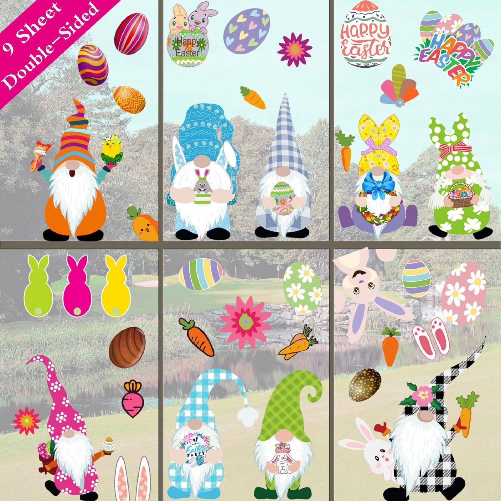 Cute Easter Window Clings Decals Carrot Bunny Egg Window Sticker for Wall Door Decor Easter Party Home Decor Animal Sticker