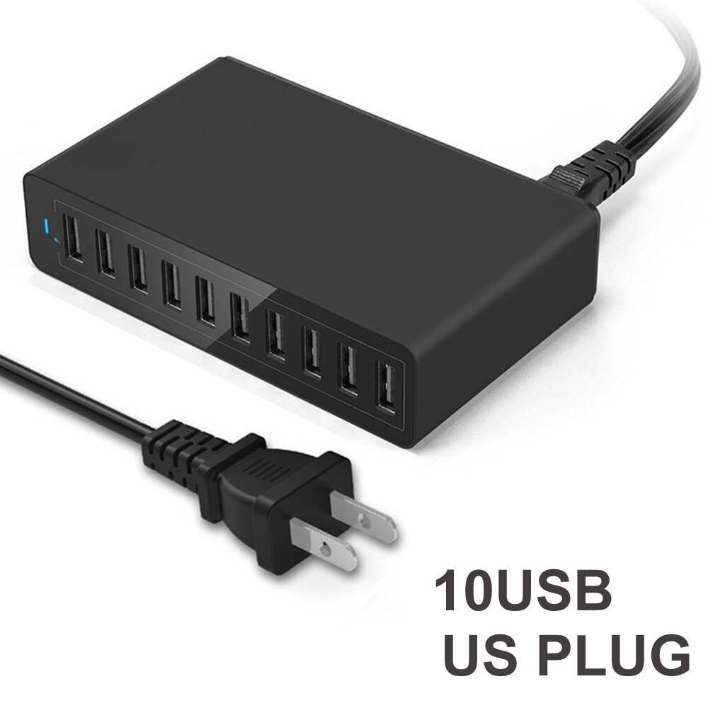 50W Multi USB Charger Station Fast Charger Charging 10 USB Charger Multi port phone charger for iPhone 11 12 pro xiaomi huawei: 10 USB US Black